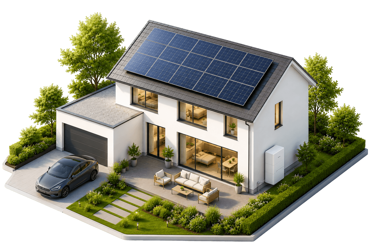 Solar Panels + Battery + Electric Car